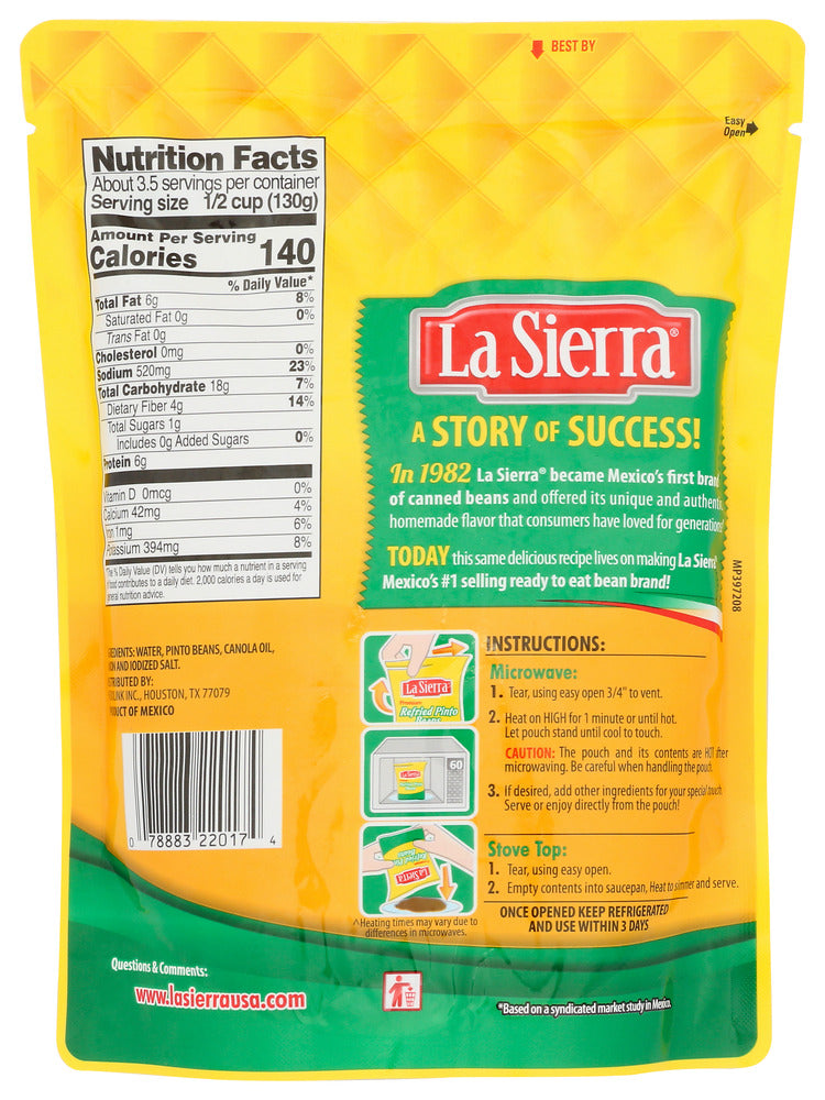 La Sierra: Beans Pinto Refried Pouch, 15.2 Oz