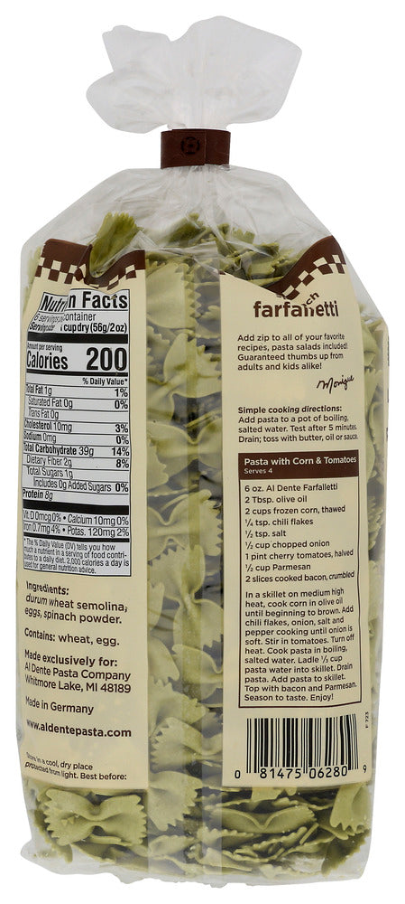 Al Dente: Spinach Farfalletti Pasta, 12 Oz