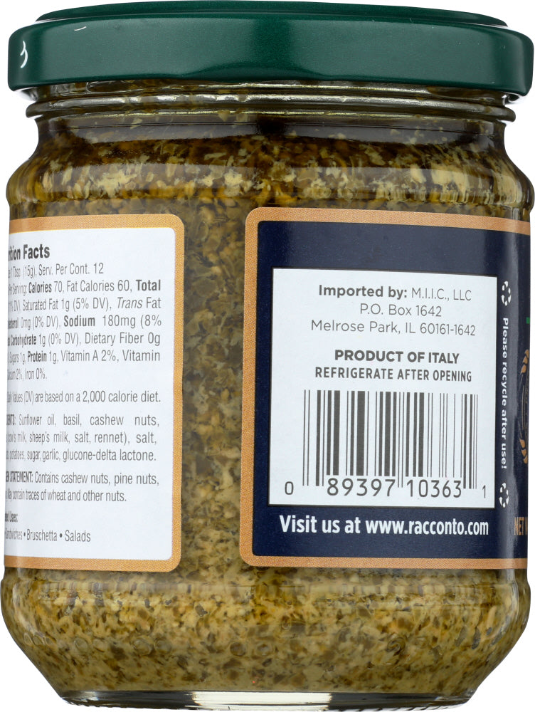 Racconto: Traditional Basil Pesto Sauce, 6.3 Oz