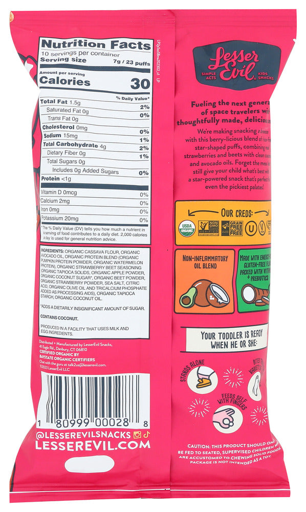 Lesser Evil: Strawberry Beet Lil Puffs, 2.5 Oz