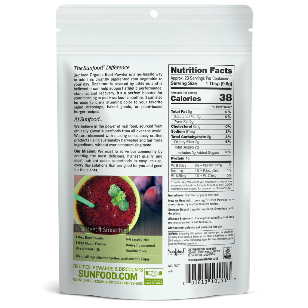 Sunfood Superfoods: Beet Powder Organic, 8 Oz