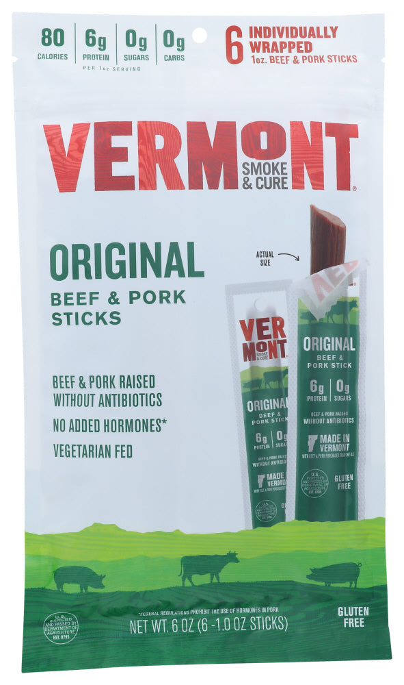 Vermont Smoke: Original Sticks Beef Pork 6Ct, 6 Oz