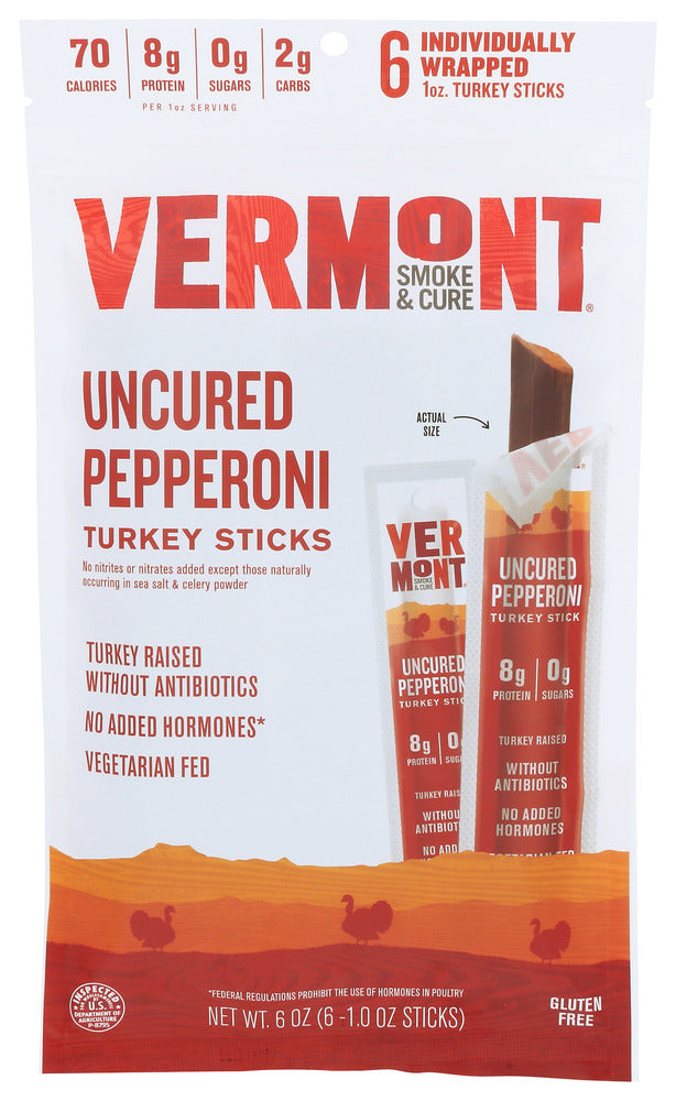 Vermont Smoke: Uncured Pepperoni Turkey Sticks 6Ct, 6 Oz