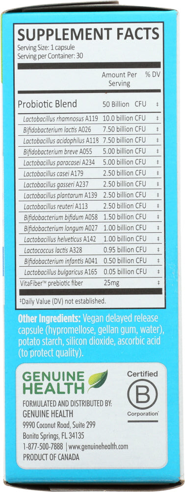 Genuine Health Usa: Advanced Gut Health Probiotic 50 Billion Cfu, 30 Vc