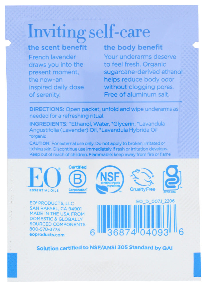 Eo: Deodorant Wipe Lavender, 1 Ea