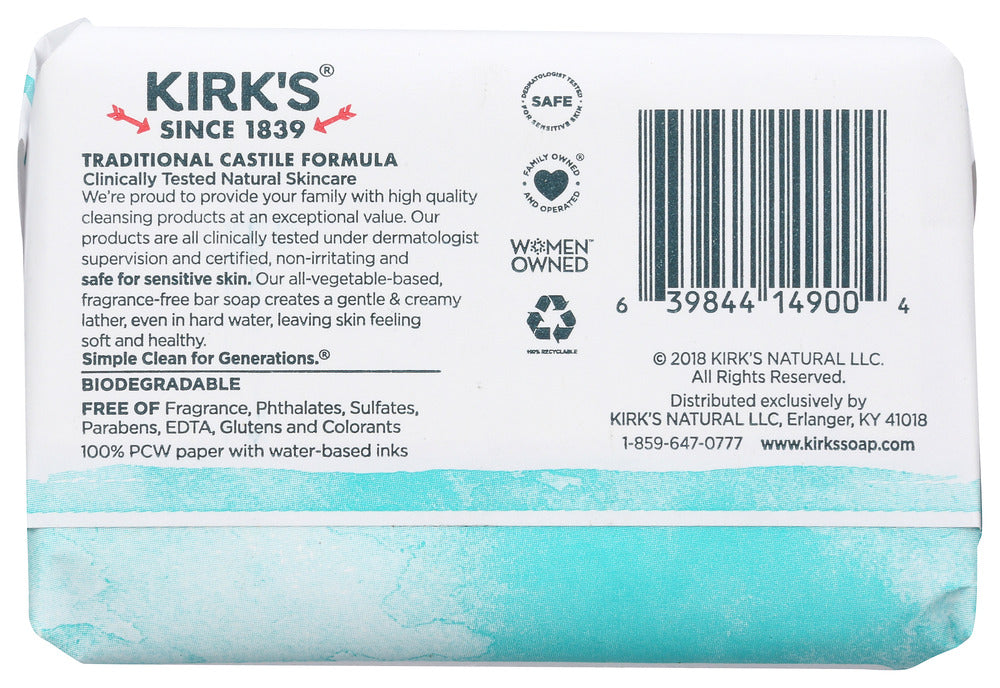 Kirk's: Original Coco Castile Bar Soap Fragrance Free, 4 Oz