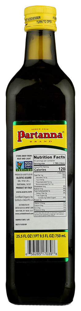 Partanna: Unfiltered Evoo Org, 750 Ml