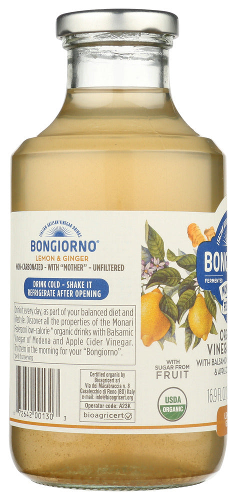 Bongiorno: Organic Vinegar Drink Lemon And Ginger, 16.9 Fo