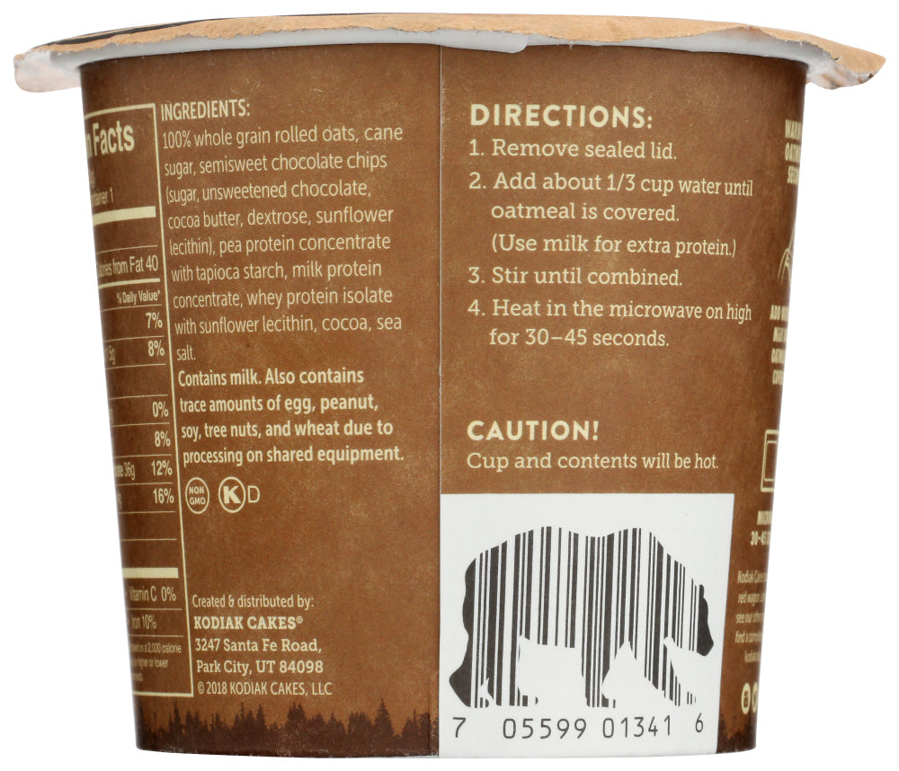 Kodiak: Oatmeal Cup Unleashed Chocolate Chip, 2.12 Oz