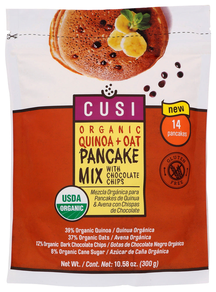 Cusi World: Quinoa Oat Pancake Mix Chocolate Chips, 10.58 Oz