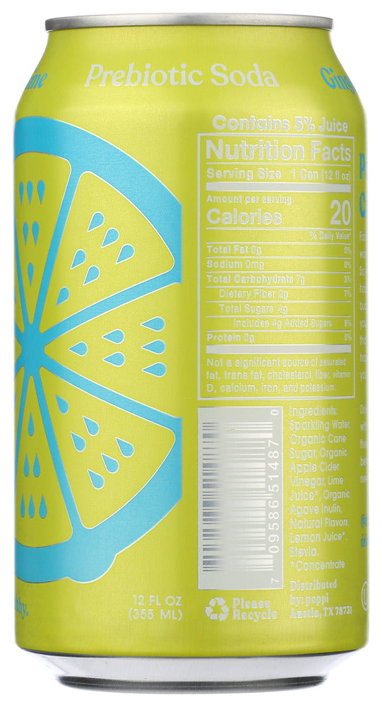 Poppi: Ginger Lime Prebiotic Soda, 12 Fo