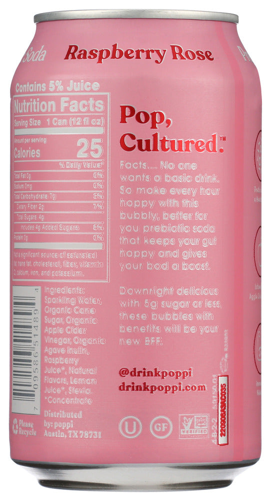 Poppi: Raspberry Rose Prebiotic Soda, 12 Fo