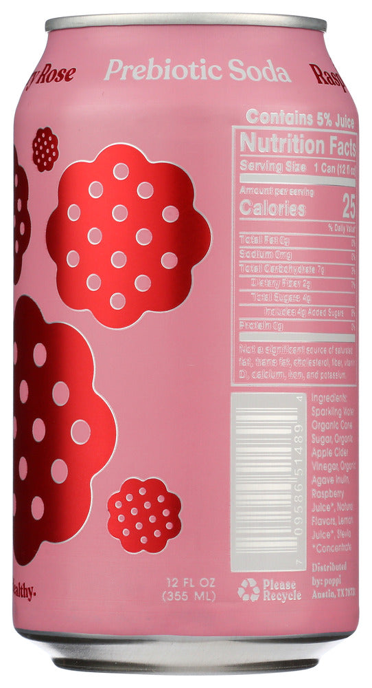 Poppi: Raspberry Rose Prebiotic Soda, 12 Fo