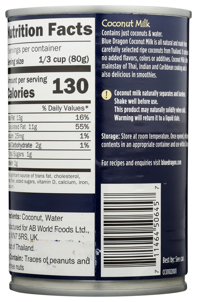 Blue Dragon: Unsweetened Coconut Milk, 13.5 Oz