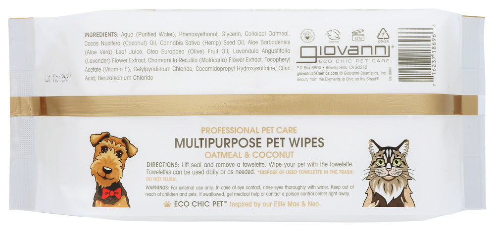 Giovanni Cosmetics: Pet Wipes Oatmeal Coconut, 75 Pc