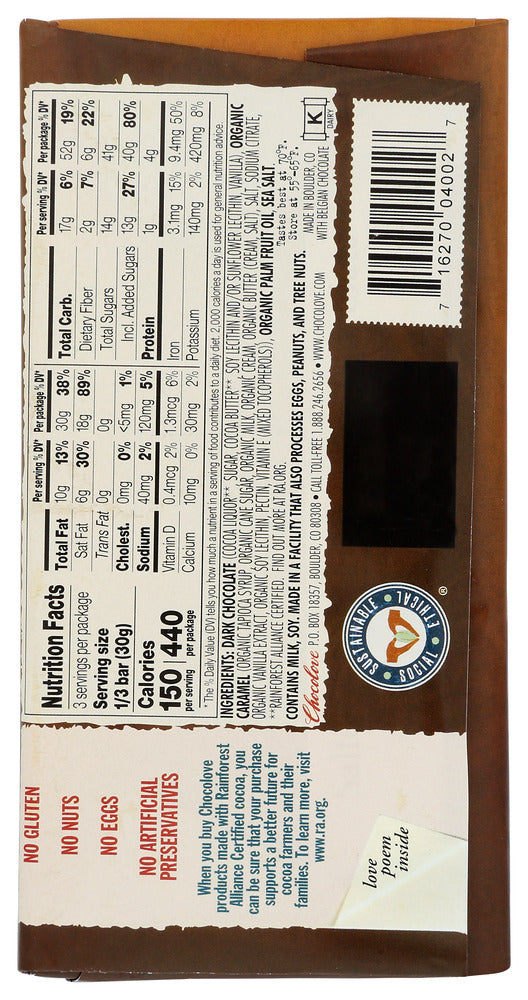 Chocolove: Dark Chocolate Caramel Bar, 3.2 Oz