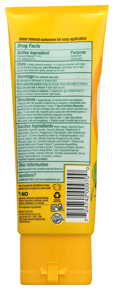 Alba Botanica: Sunscreen Spf45 Mineral Wild Mint Lotion, 3 Fo