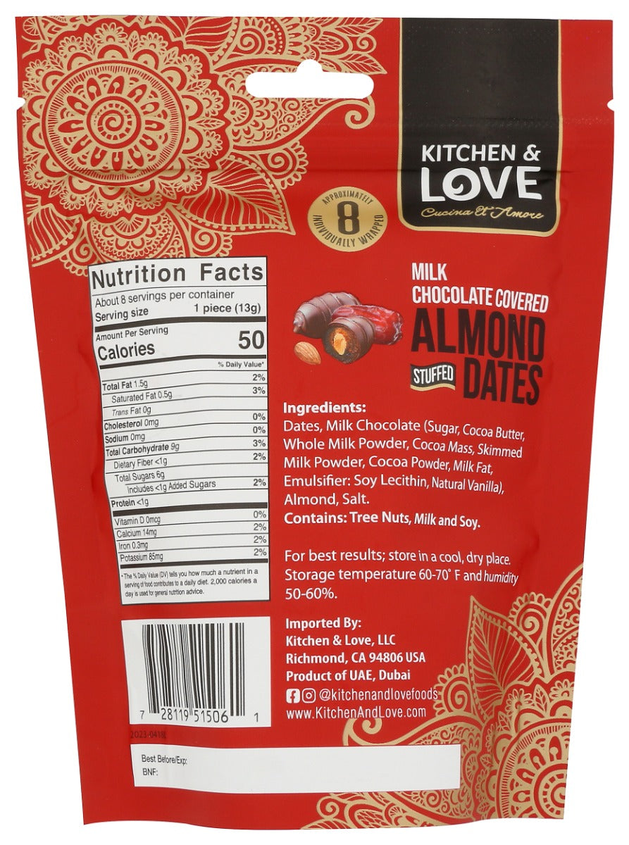 Kitchen And Love: Milk Chocolate Covered Almond Stuffed Dates, 3.5 Oz