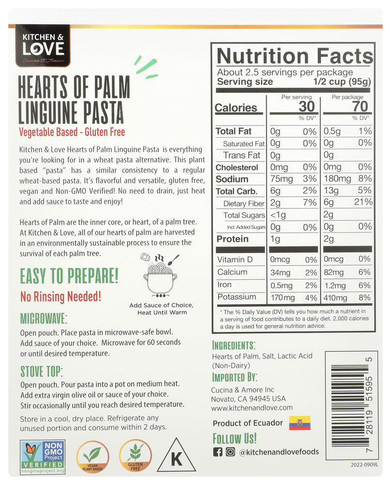 Kitchen And Love: Hearts Of Palm Linguine Pasta, 8 Oz