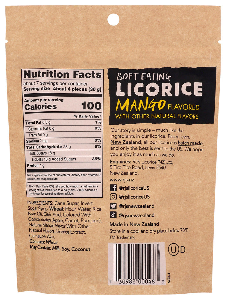 Rjs Licorice: Soft Eating Mango Licorice, 7 Oz