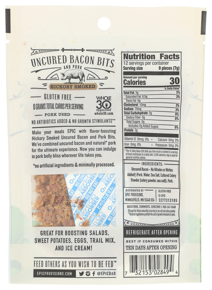 Epic: Hickory Smoked Uncured Bacon Bits, 3 Oz