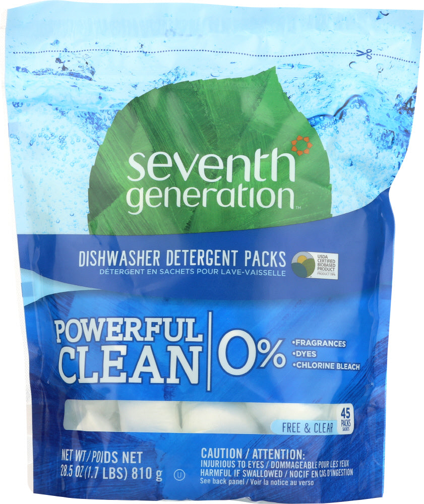 Seventh Generation: Dishwasher Detergent Packs Free Clear, 45 Pc