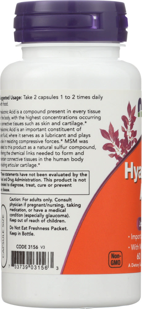 Now: Hyaluronic Acid With Msm 50Mg, 12 Vc