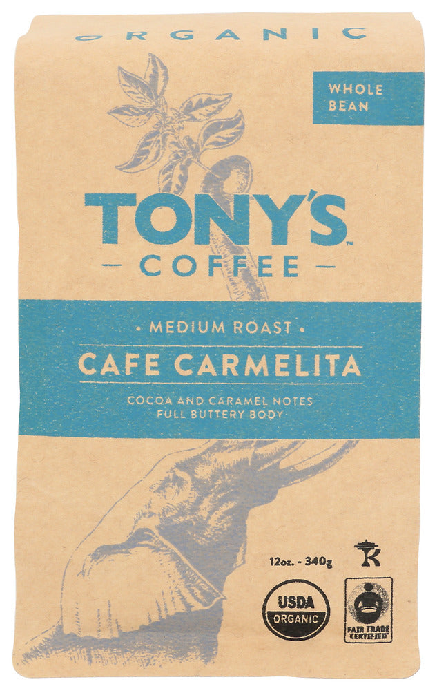 Tonys Coffee: Cafe Carmelita Medium Roast Whole Bean Coffee, 12 Oz