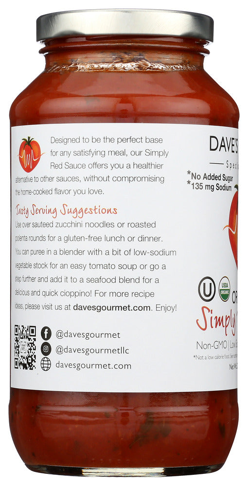 Daves Gourmet: Simply Red Sauce, 25.5 Oz