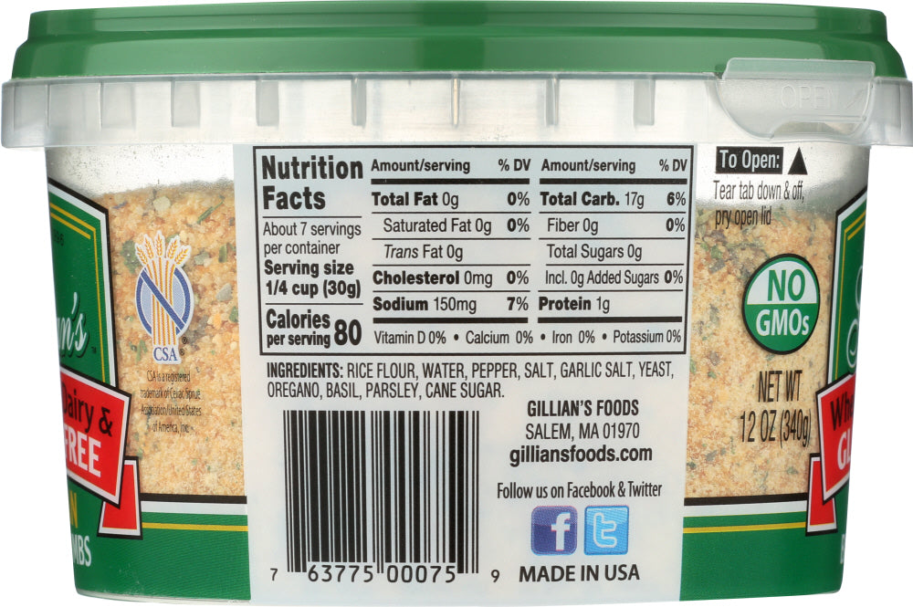 Gillians Foods: Breadcrumb Wfgf Ital, 12 Oz