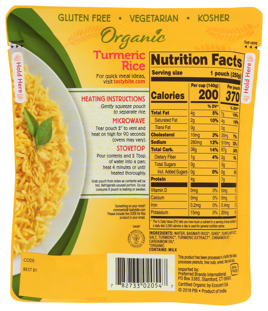 Tasty Bite: Rice Turmeric Org, 8.8 Oz