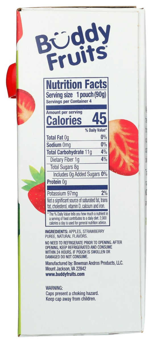 Buddy Fruits: Strawberry And Apple 4 Pouches Blended Fruits, 12.8 Oz