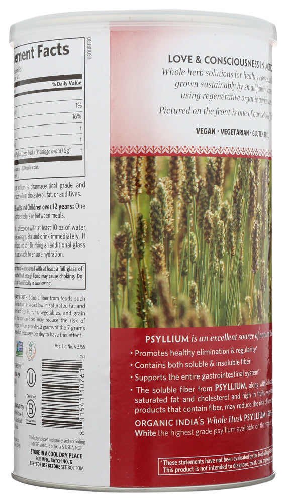 Organic India: Psyllium Organic Whole Husk Fiber, 12 Oz