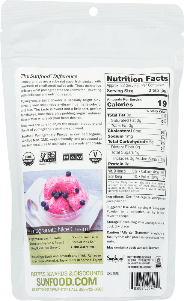 Sunfood Superfoods: Organic Pomegranate Powder, 4 Oz