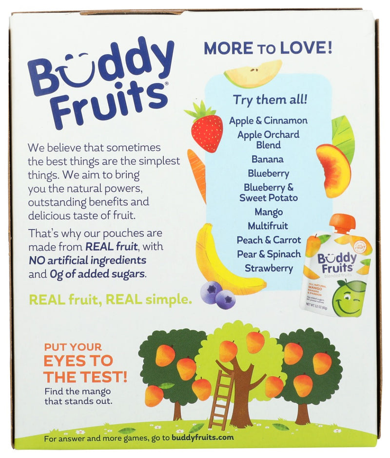 Buddy Fruits: Mango Banana And Passion 4 Pouches Blended Fruits, 12.8 Oz