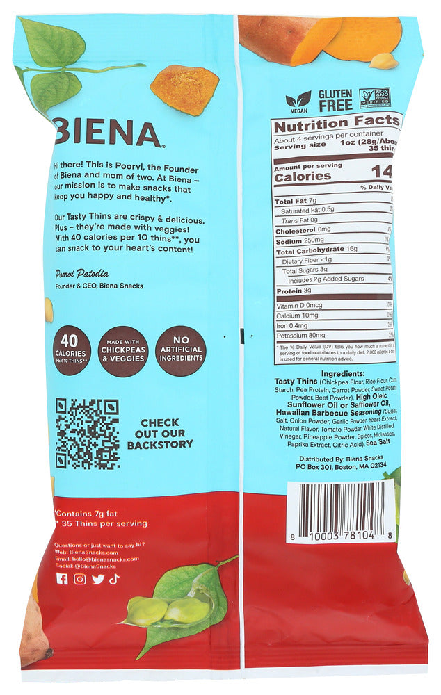 Biena: Crisps Tasty Thins Hw Bbq, 4 Oz