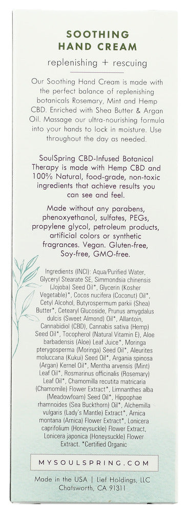 Soulspring: Hand Cream Cbd 100Mg, 2.5 Oz