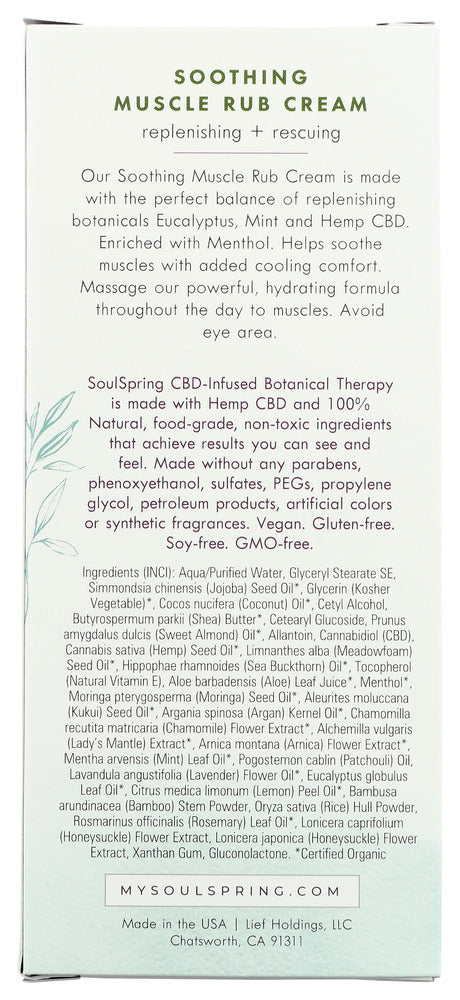 Soulspring: Muscle Rub Cream Cbd 500Mg, 3 Oz