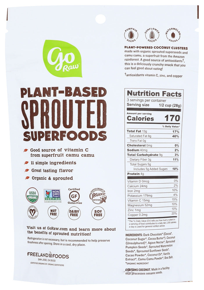 Go Raw: Sprouted Seed Clusters Dark Chocolate, 3 Oz