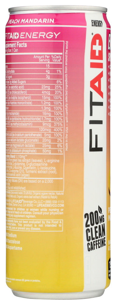 Lifeaid Beverage: Fitaid Energy Peach Mandarin, 12 Fo