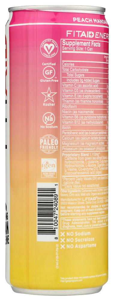 Lifeaid Beverage: Fitaid Energy Peach Mandarin, 12 Fo