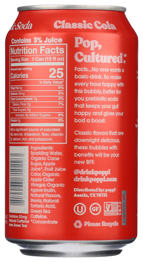 Poppi: Classic Cola Prebiotic Soda, 12 Fo