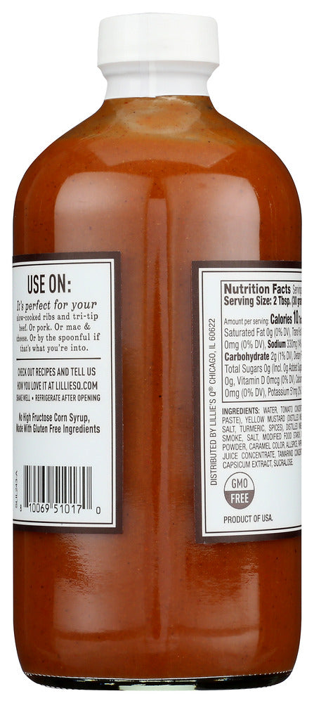 Lillies Q: Sauce Hot Smoky 0 Sgr, 16 Oz