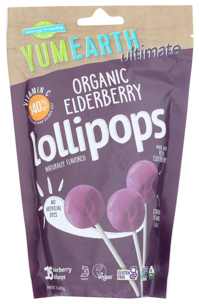 Yumearth: Organic Elderberry Lollipops, 3.3 Oz