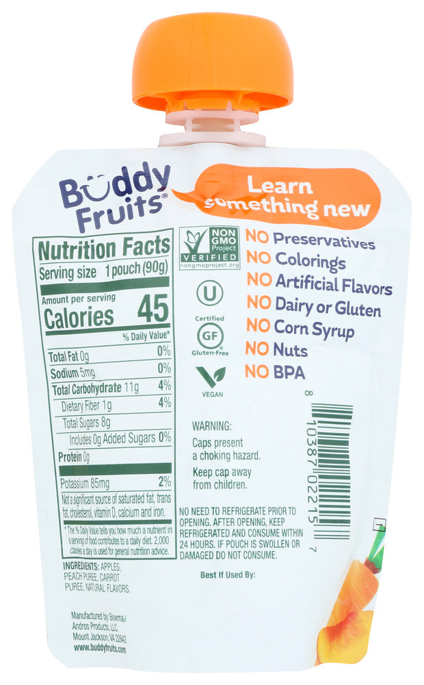 Buddy Fruits: Peach Carrot And Apple Blend Fruits And Vegetables, 3.2 Oz