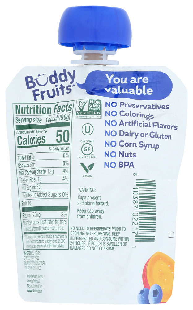 Buddy Fruits: Blueberry, Sweet Potato And Apple Blended Fruits And Vegetables, 3.2 Oz