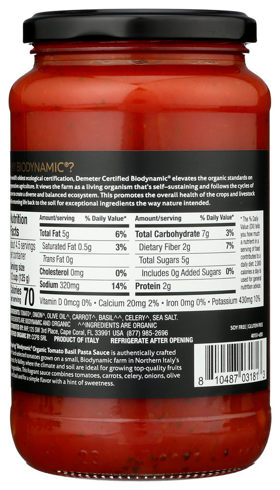 Solspring: Sauce Pasta Tomato Basil, 19.7 Oz