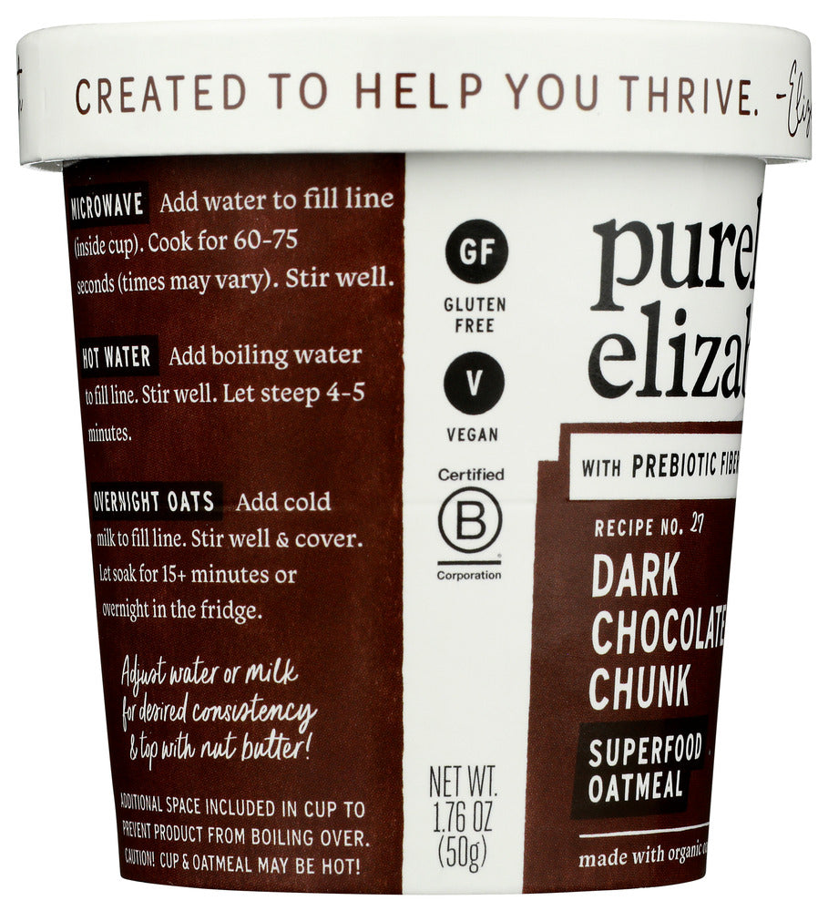 Purely Elizabeth: Dark Chocolate Chunk Superfood Oat Cup With Prebiotic Fiber, 1.76 Oz