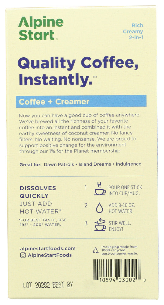 Alpine Start: Instant Coffee With Coconut Creamer, 3.72 Oz