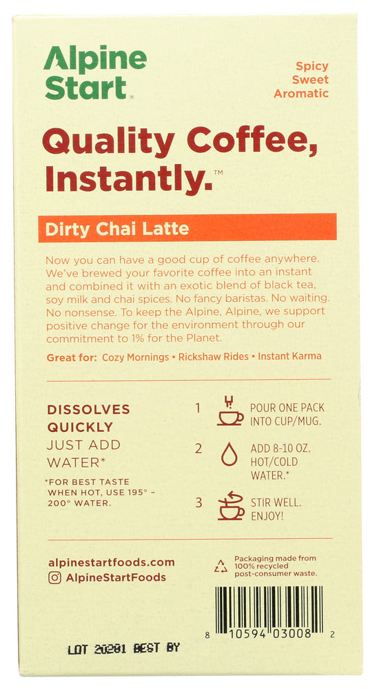 Alpine Start: Dairy Free Dirty Chai Tea Instant Latte, 3.52 Oz